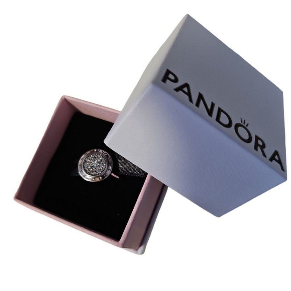 PANDORA SIGNATURE Pave/Silver LOGO Ring Size 7
